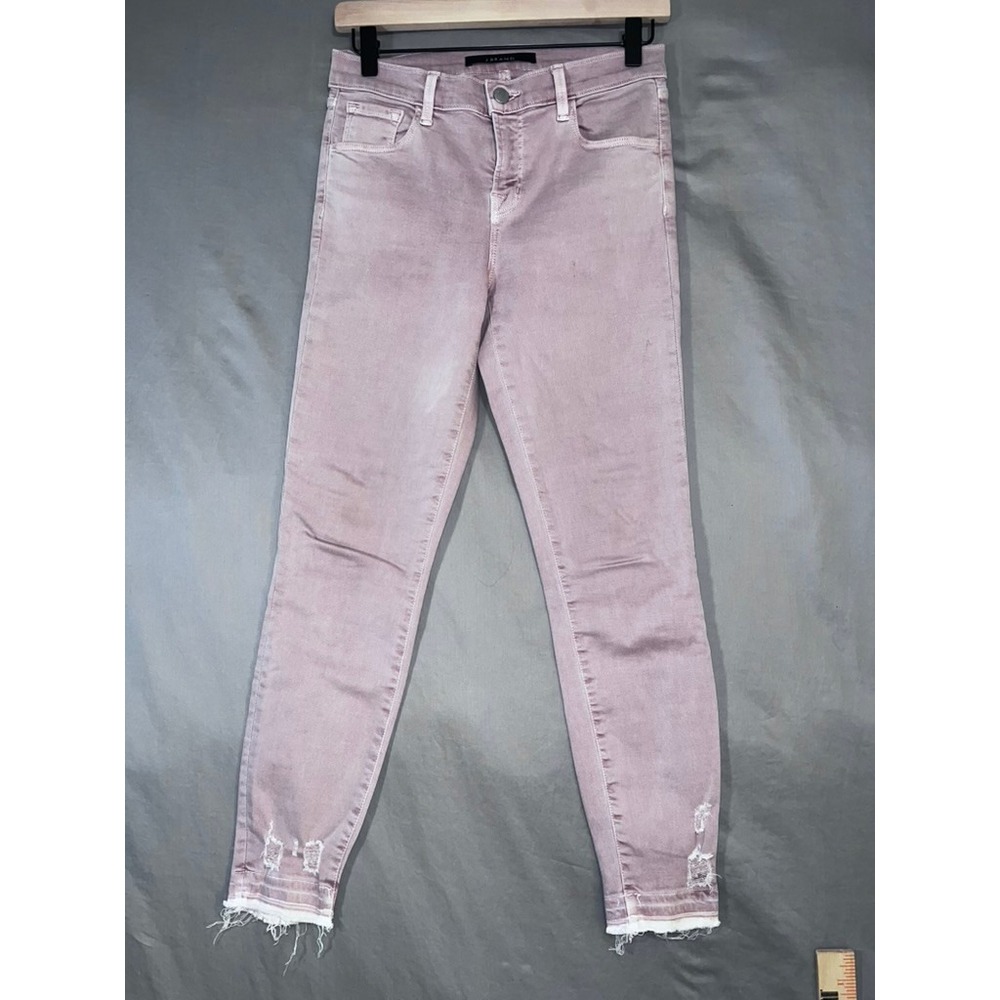 J Brand Skinny Jeans Mauve Pink Distressed Raw Hem Size 26 Mid Rise Stretch